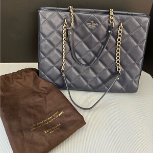 Gorgeous EUC - Kate Spade- Natalia Quilted Tote in Navy Blue w/Gold Tone Accents